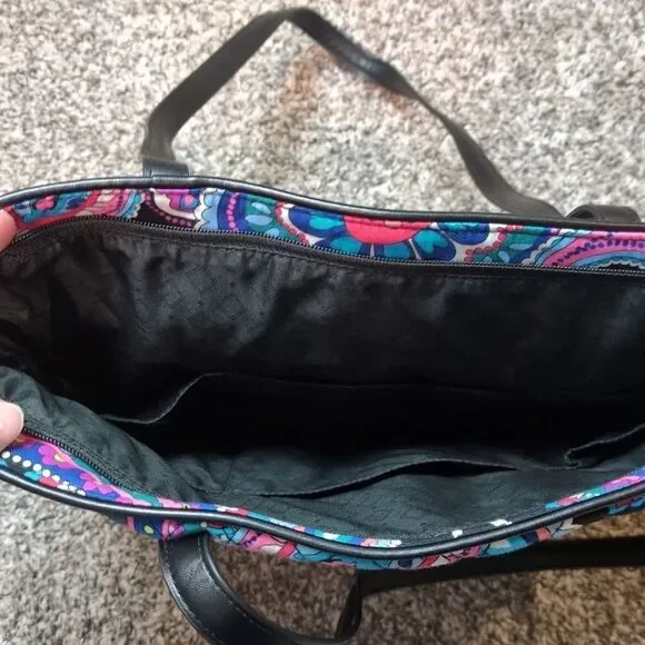 Vera Bradley Lighten Up Vera Large Zip Tote Bag Paisley Blue Pink - Picture 3 of 6